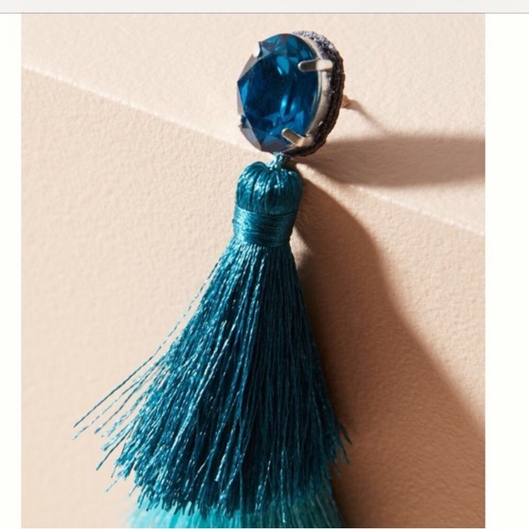 SOLD!!! ANTHROPOLOGIE Teal Tassel Cha Cha Earrings - Picture 5 of 6